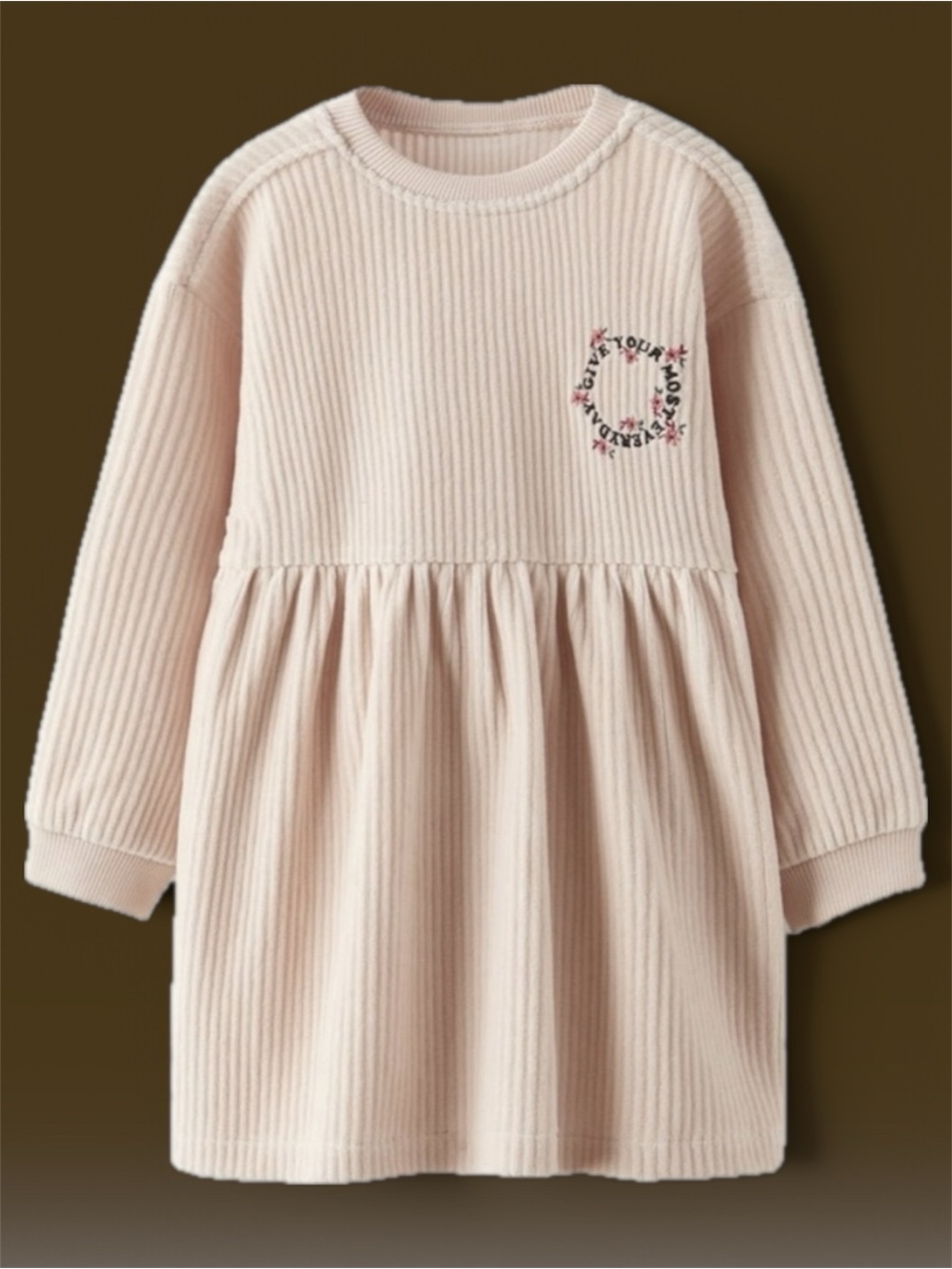 Zara soft Pink Ribbed Velvet Dress Long Sleeve Size 5